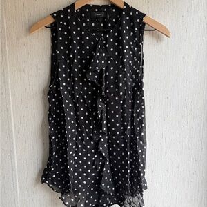 Theory Black and White Polka Dot Ruffle Blouse